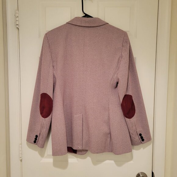 LOFT Faux Suede Elbow Patch Herringbone Blazer Sz 10 - Picture 4 of 13